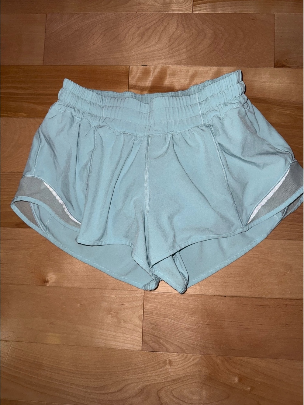 Lululemon Hot Hottie Light Blue Running Shorts with Zippered Pocket, 4